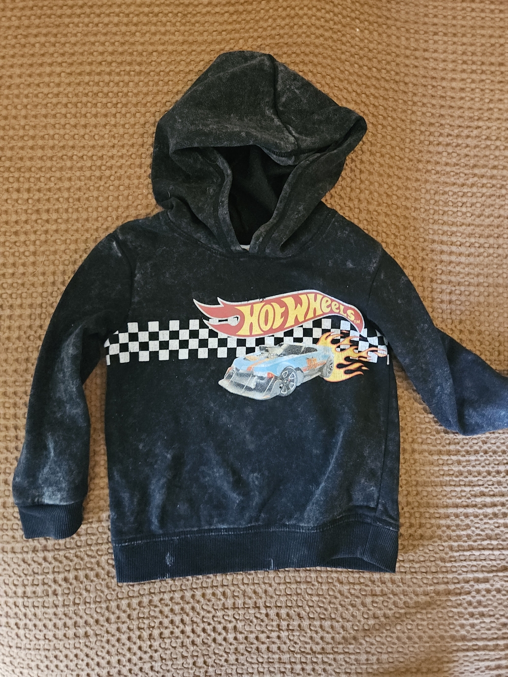 Mattel Hot Wheels Black Hooded Sweatshirt with Race Car Graphic